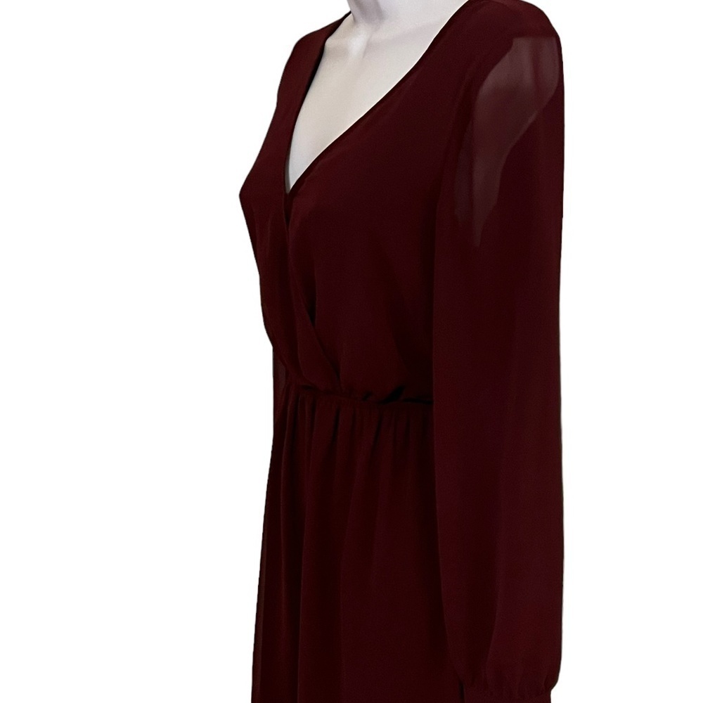 Express - Wine Colored Fit and Flare Dress with Sheer Sleeves - Picture 3 of 5